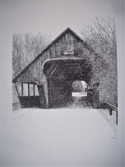 Woodstock Covered Bridge Pen & Ink Print