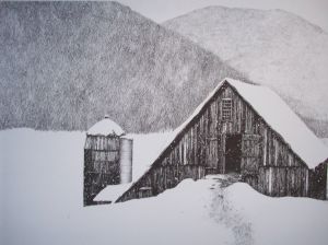 Barn and Silo Pen & Ink Print